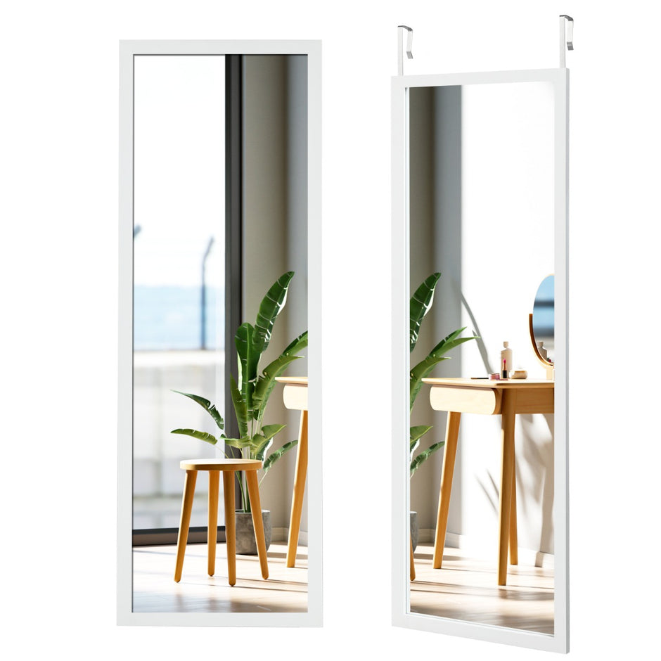 Väggspegel – helspegel med höjdjusterbara hängkrokar – 37 x 2 x 120 cm – Vit