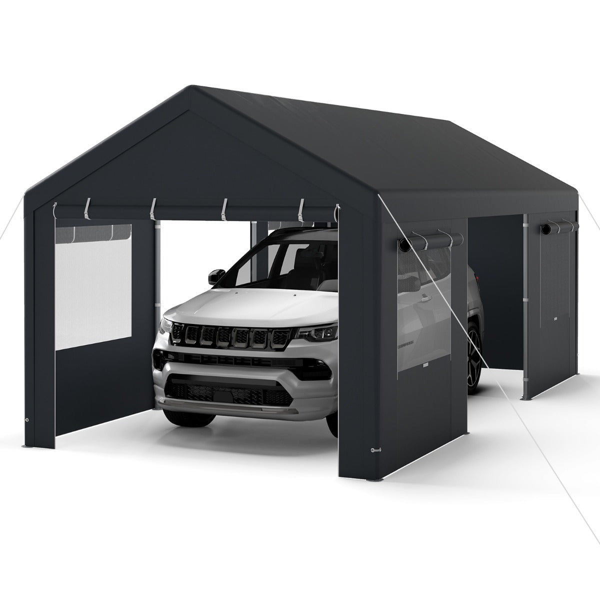 Tältgarage – Lagerält med upprullbar ventilerat Fönster och avtagbar Sidovägg – 305 x 586 cm – Mörkgrå