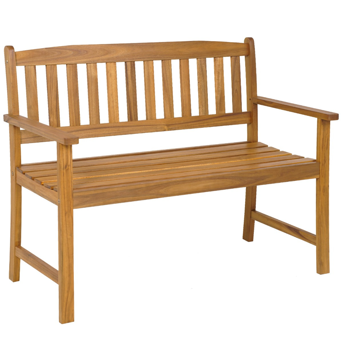 Bänk – i akaciaträ för personer med rygg och armstöd – 2 110 x 55 x 86 cm – Natur