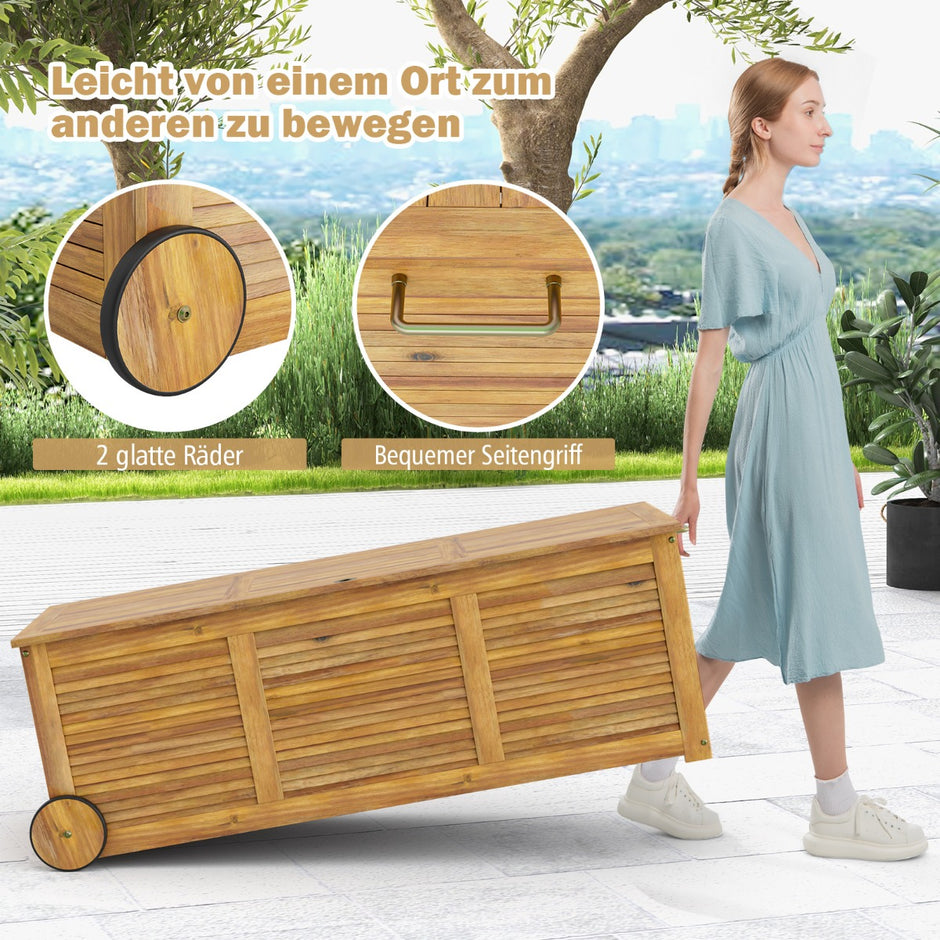182L – Trädgårdslåda på hjul med vattentät innerväska och handtag – 127 x 50 x 45 cm – Natur