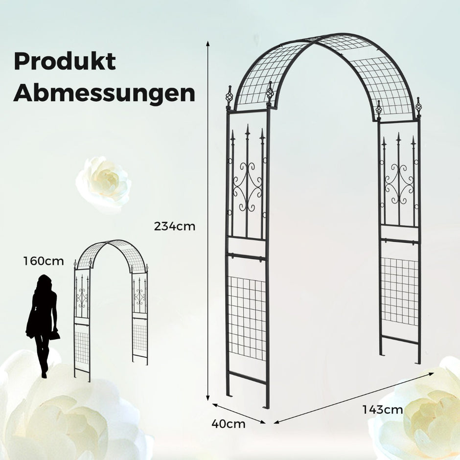 Rose – Arch Metal Garden för klätterväxter Spaljébåge bröllopsfest på bakgården – 143 x 40 x 234 cm – Svart