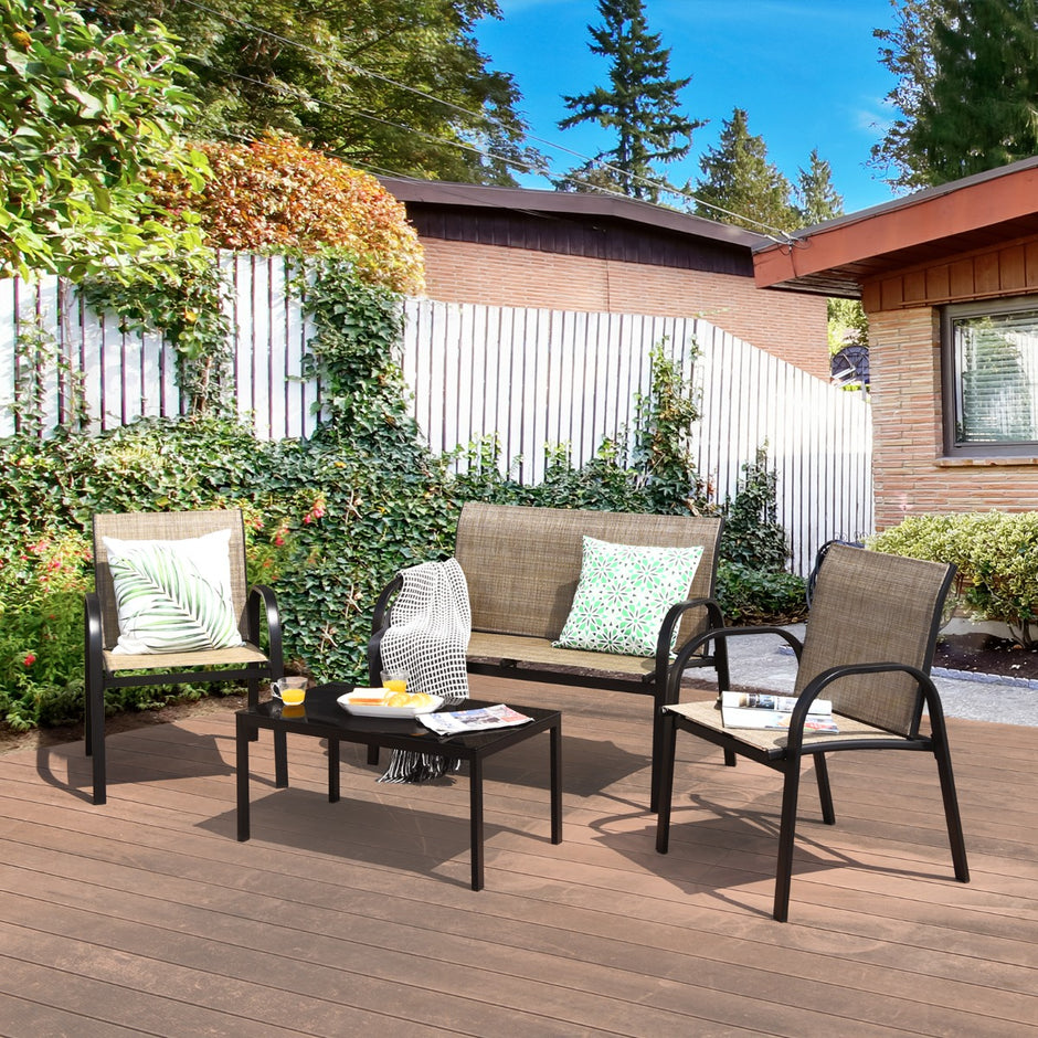 stycken – Trädgårdsmöbelset med bänk och stolar soffbord Lounge Balkongmöbelset – 4 2 – Brun