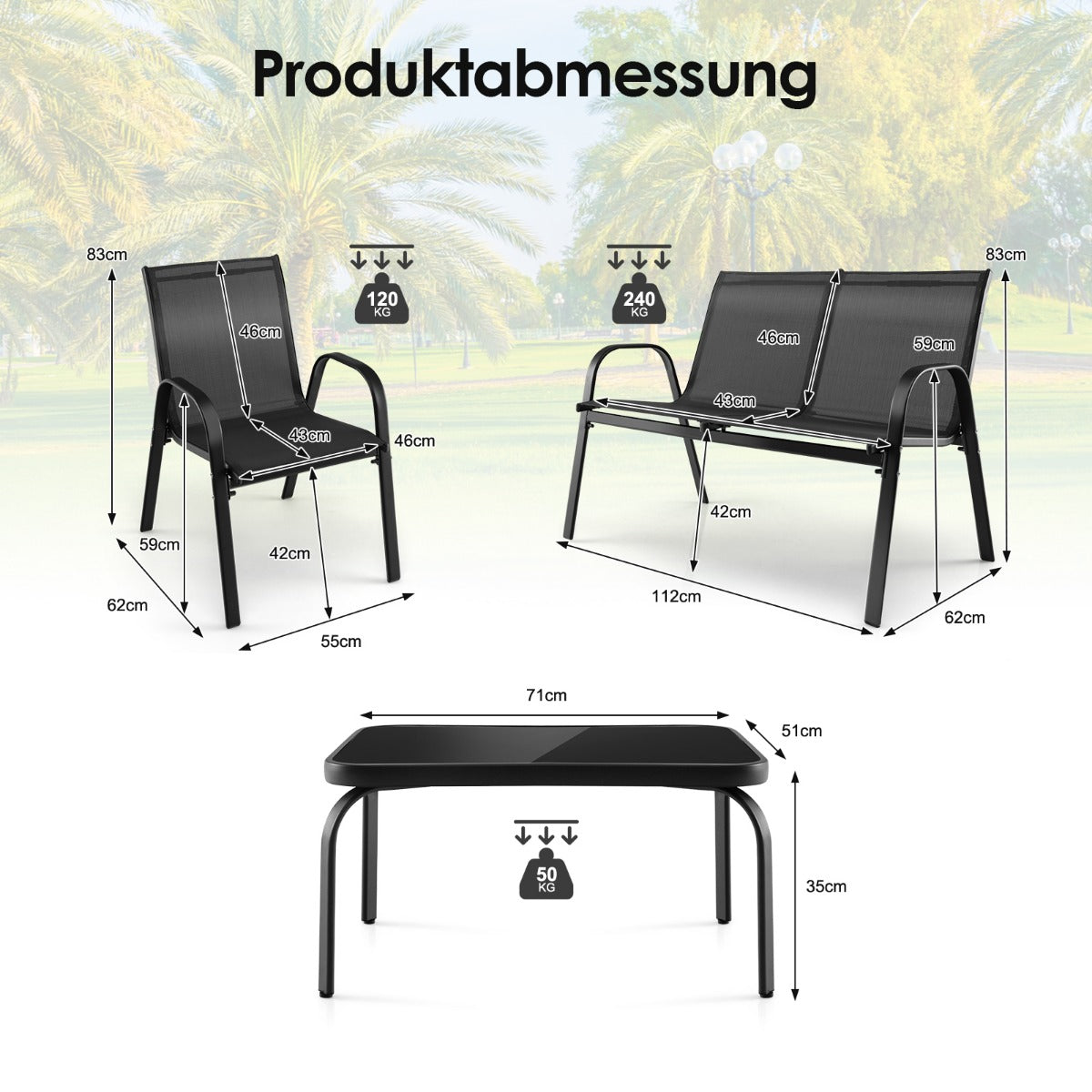 delar – utemöblersset samtalsset med soffbord – 4 51 x 71 x 35 cm – Grå