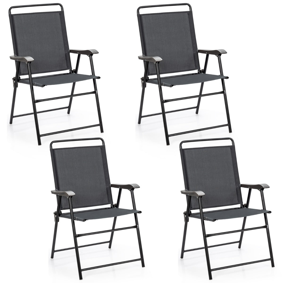 Set – med fällbara utomhusstolar andningsbart tyg och halkfria fotkuddar uteplatsstol – 4 – Grå