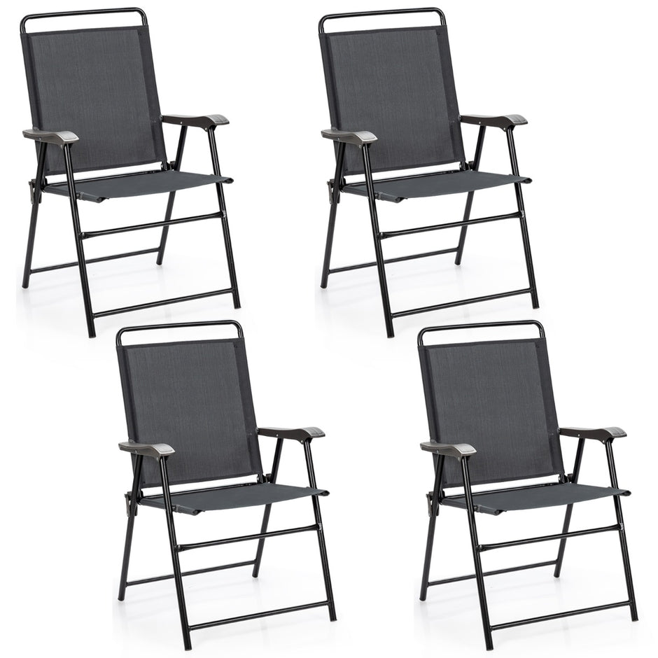 Set – med fällbara utomhusstolar andningsbart tyg och halkfria fotkuddar uteplatsstol – 4 – Grå