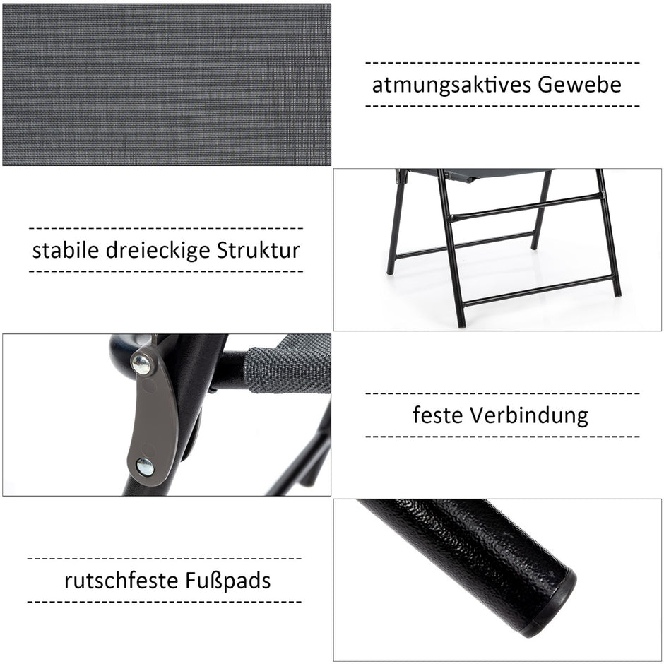 Set – med fällbara utomhusstolar andningsbart tyg och halkfria fotkuddar uteplatsstol – 4 – Grå