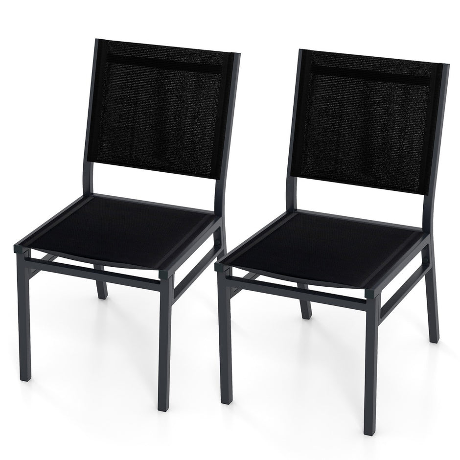 Set – med trädgårdsstolar väderbeständiga uteplatsstolar i aluminium ventilerande sits och ryggstöd – 2 60 x 45 x 87 cm – Svart