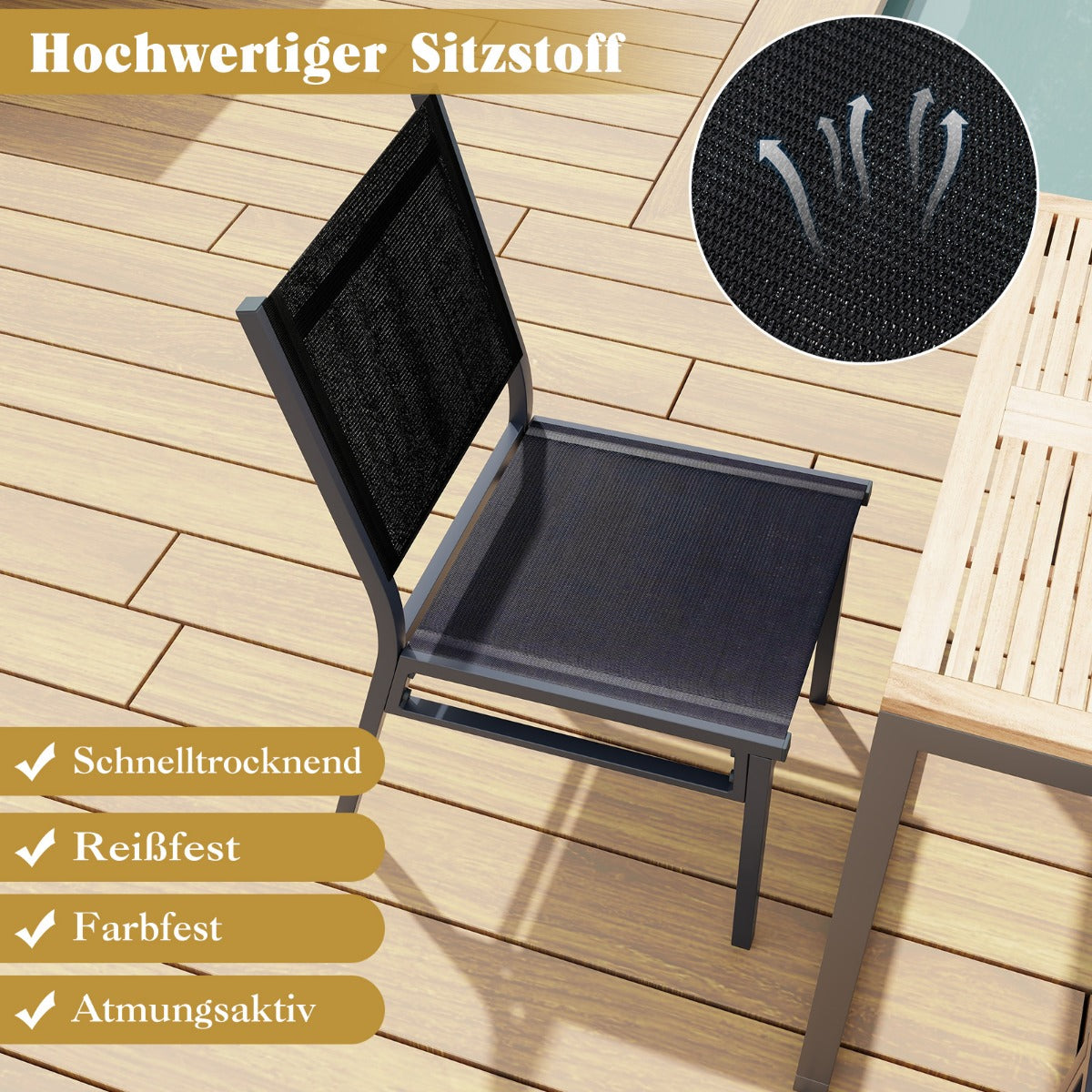 Set – med trädgårdsstolar väderbeständiga uteplatsstolar i aluminium ventilerande sits och ryggstöd – 2 60 x 45 x 87 cm – Svart