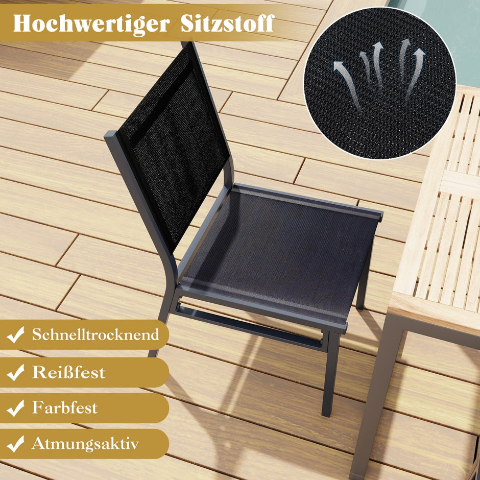 Set – med trädgårdsstolar väderbeständiga uteplatsstolar i aluminium ventilerande sits och ryggstöd – 2 60 x 45 x 87 cm – Svart