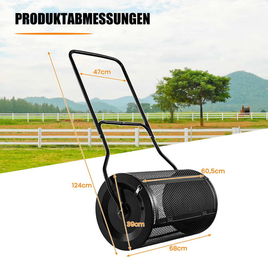 80L – kompostspridare med U handtag och nätkorg bred Torvspridare Gödningsspridare Komposter – 39 cm – Svart