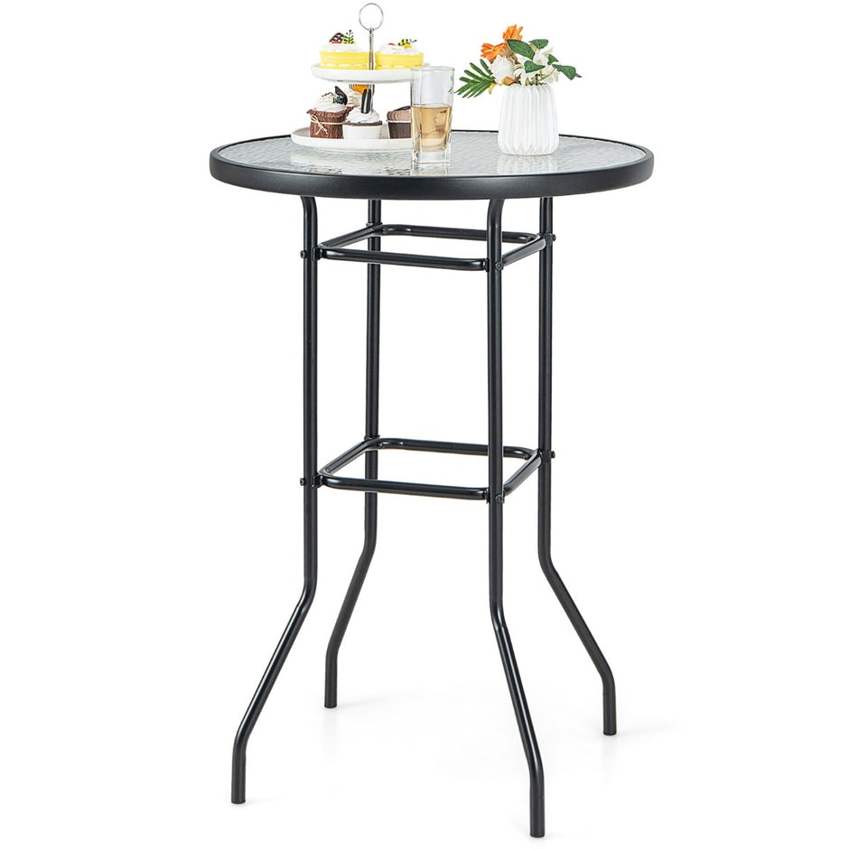 Högt – trädgårdsbord, barbord, runt bistrobord med härdat glasskiva, – 68 x 68 x 97 cm – Svart