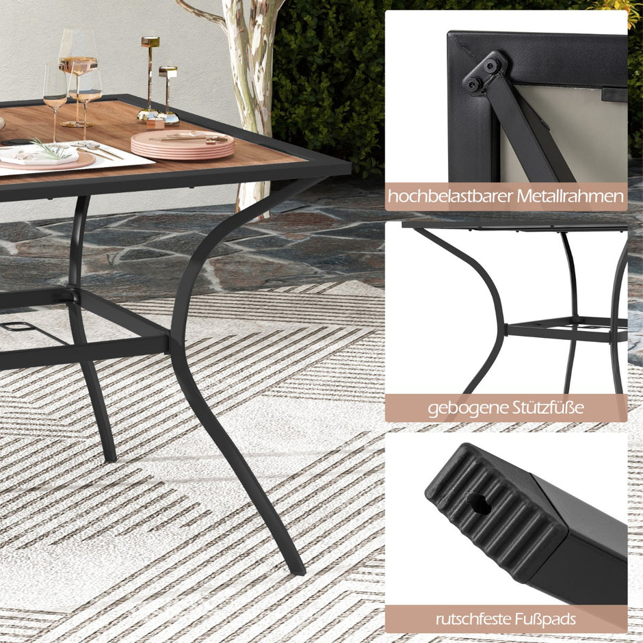 Trädgårdsbord – med bordsskiva i trälook. Terrassbord justerbart paraplyhål – 85 x 85 x 74 cm – Brun