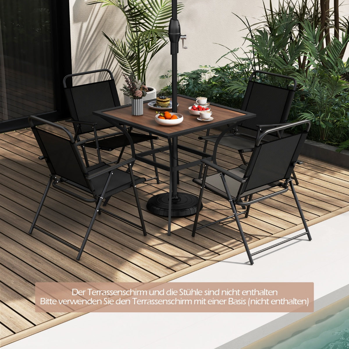 Trädgårdsbord – med bordsskiva i trälook. Terrassbord justerbart paraplyhål – 85 x 85 x 74 cm – Brun