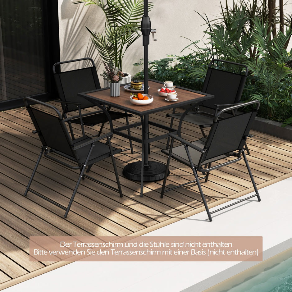 Trädgårdsbord – med bordsskiva i trälook. Terrassbord justerbart paraplyhål – 85 x 85 x 74 cm – Brun