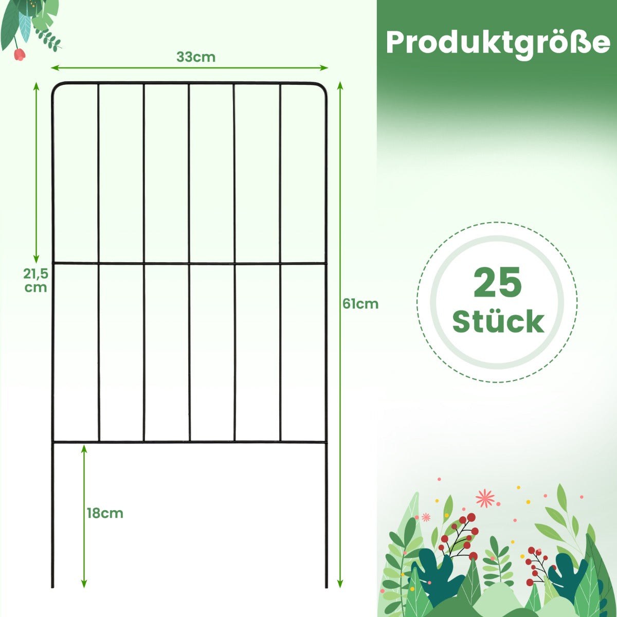 delat – dekorativt trädgårdsstängsel barriärstaket rostsäkert metalltrådstaket – 25 33 x 61 cm – Svart