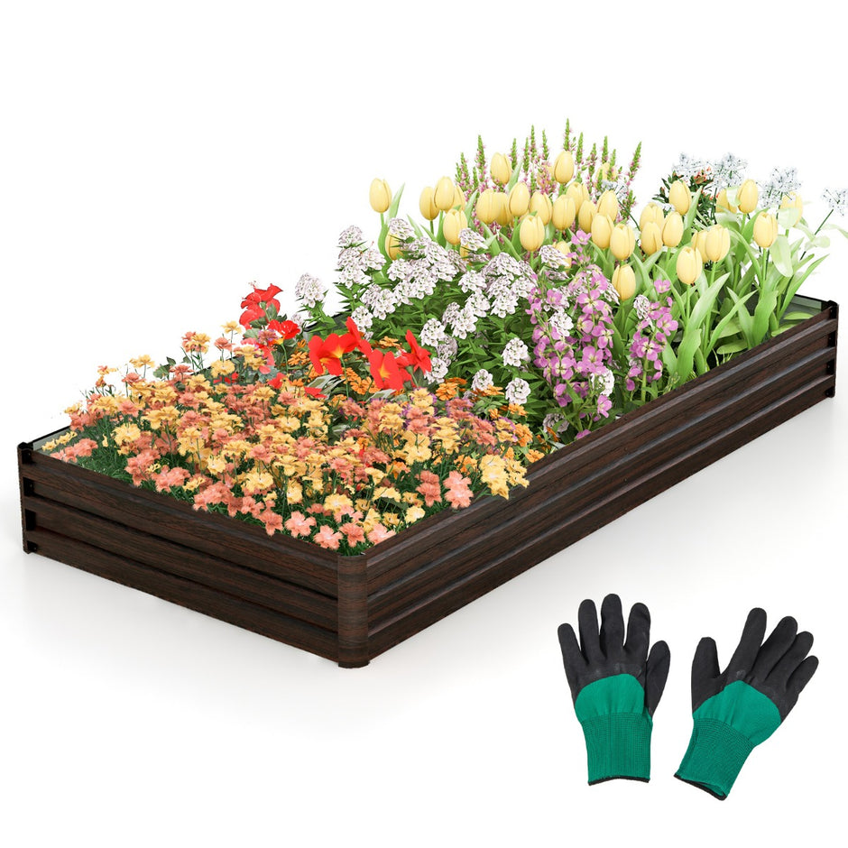 Upphöjd – metallbädd med förstärkt fäste och örtbädd öppen bas – 240 x 120 x 30 cm – Kaffe