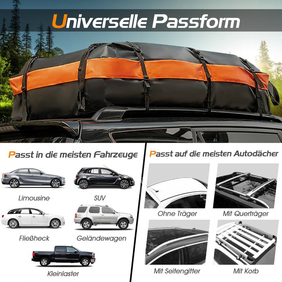 Vattentät – takbox med kapacitet för alla fordon +Orange – 600 L 132 x 100 x 43 cm – Svart