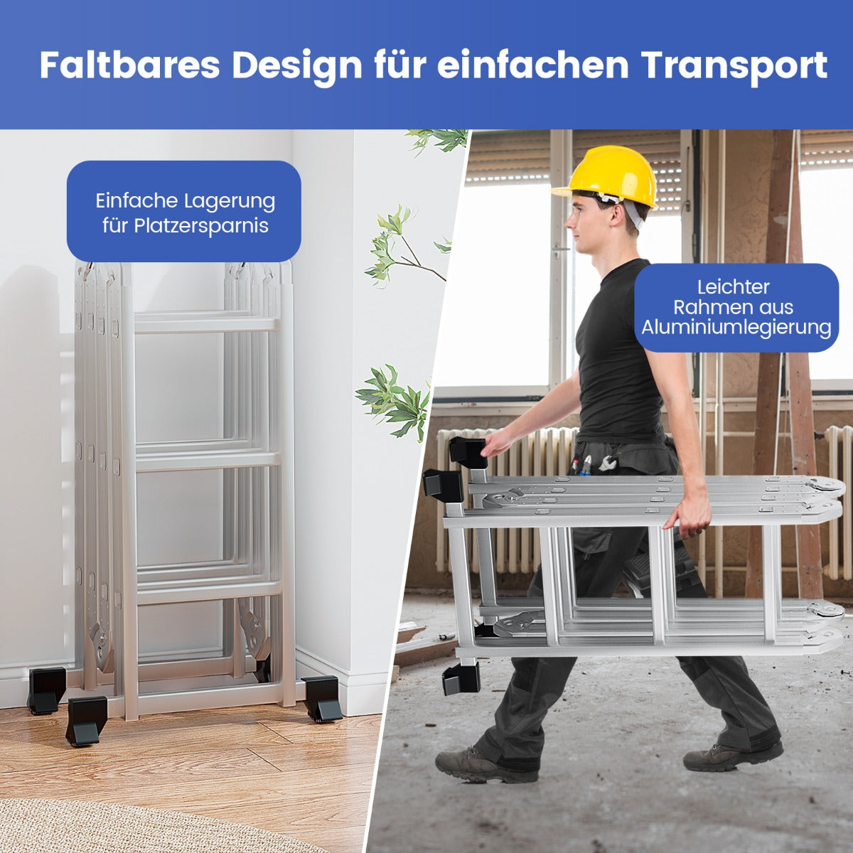 i – multifunktionsstege tillverkad av aluminiumställningsstege lastkapacitet upp – 7 1 150 kg 370,5 cm – Silver