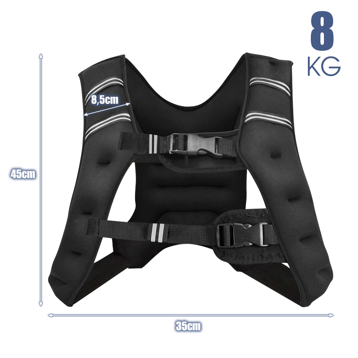 Träningsväst – med reflekterande ränder och justerbar rem – 8 kg – Svart