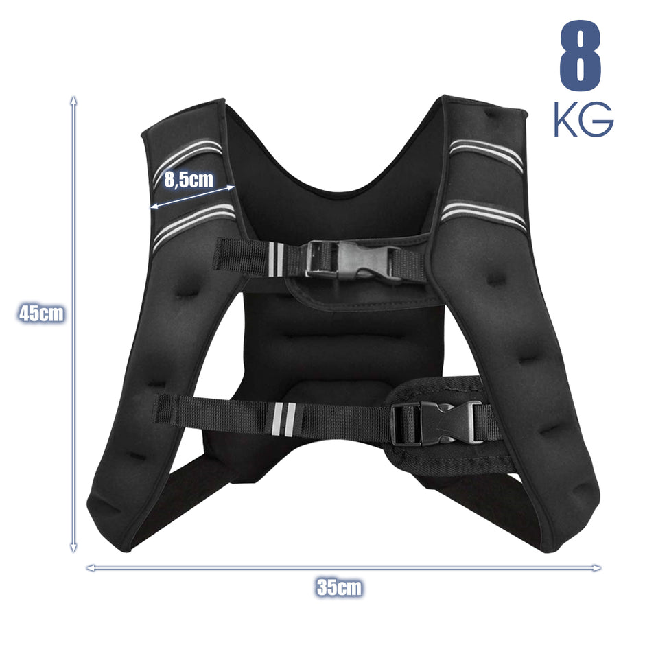 Träningsväst – med reflekterande ränder och justerbar rem – 8 kg – Svart