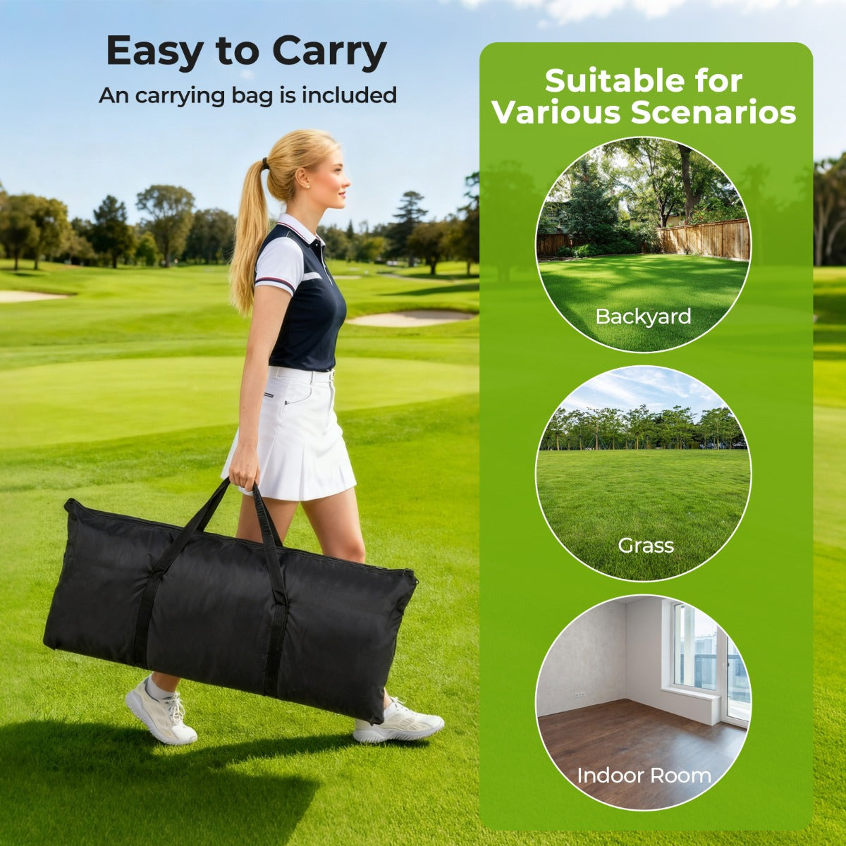 Golfnät – golfövningsnät med måltavla vikbara sidodelar och golvnät – 326 x 305 x 225 cm – Svart