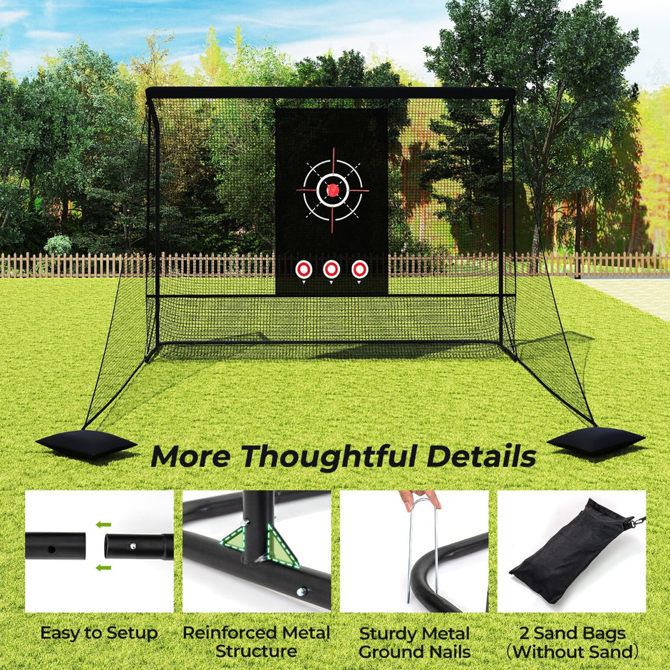 Golfnät – golfövningsnät med måltavla vikbara sidodelar och golvnät – 300 x 214 x 225 cm – Svart