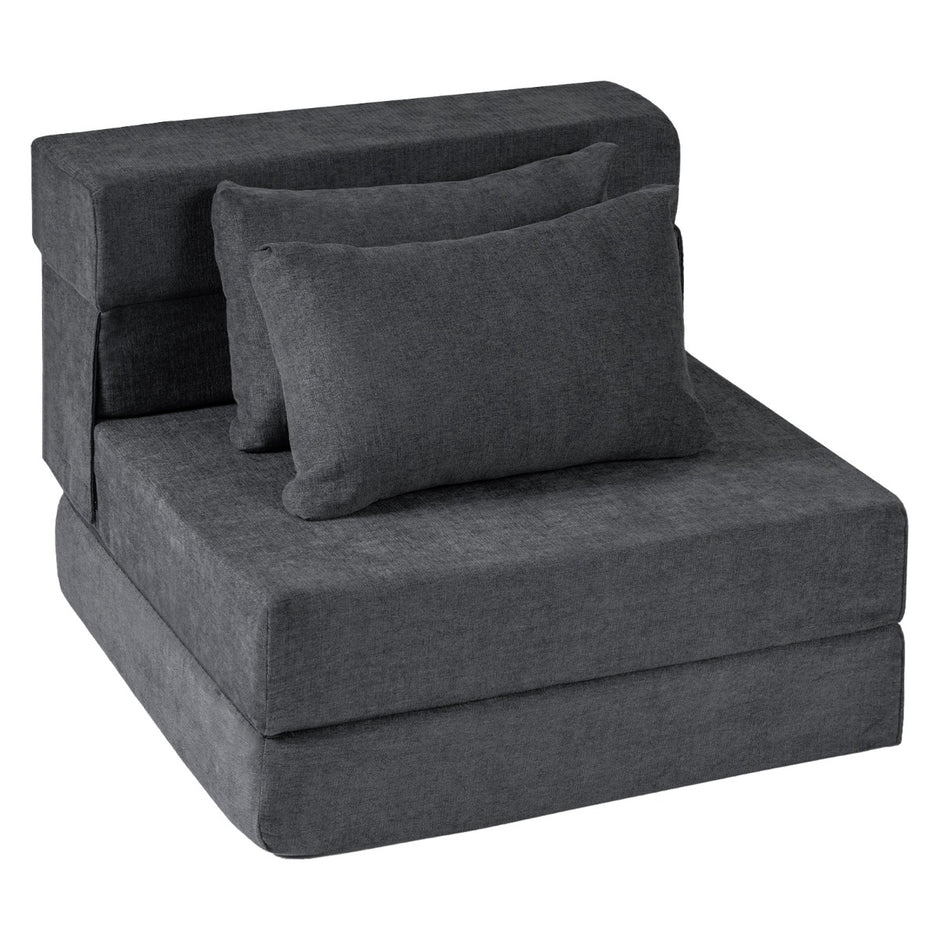 i – Fällbar sängsoffa i chenille med kudde för vardagsrum, sovrum och hemtkontor – 3 1 2 – Grå