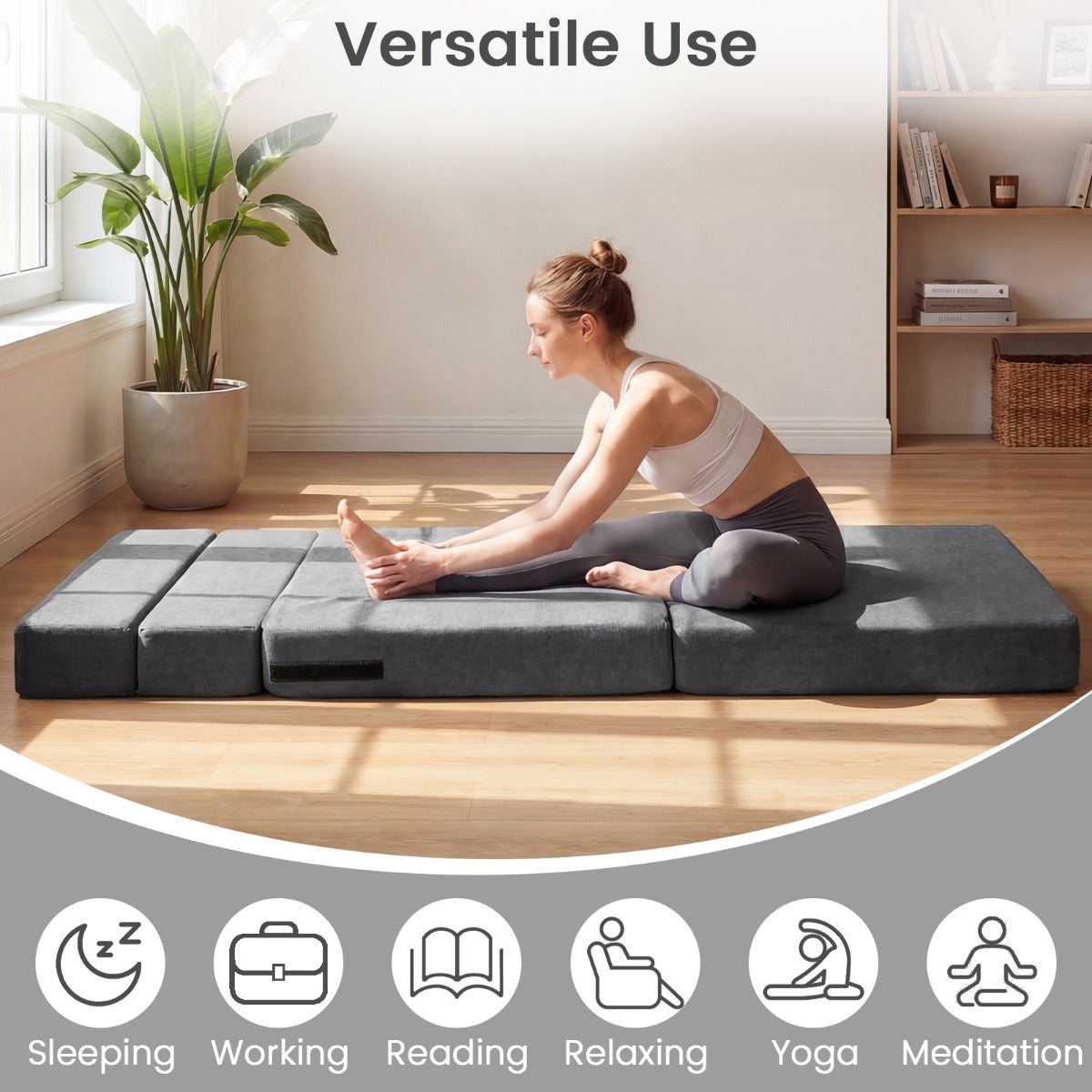 i – Fällbar sängsoffa i chenille med kudde för vardagsrum, sovrum och hemtkontor – 3 1 2 – Grå