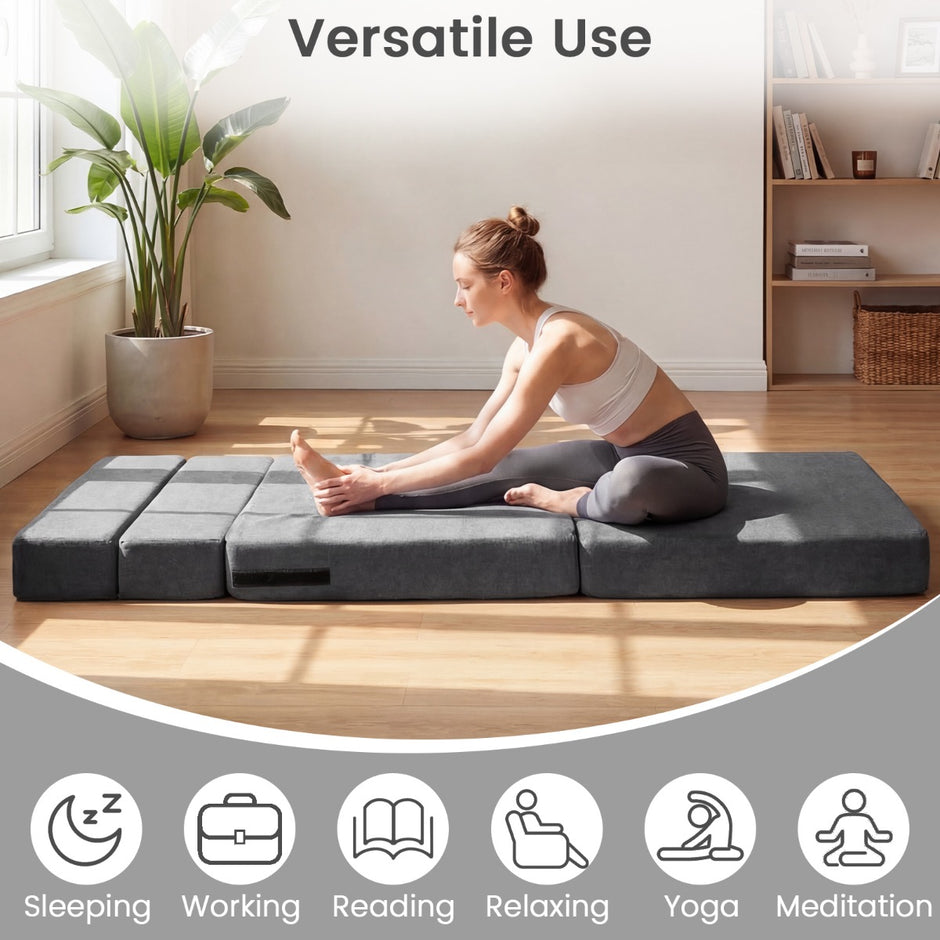 i – Fällbar sängsoffa i chenille med kudde för vardagsrum, sovrum och hemtkontor – 3 1 2 – Grå