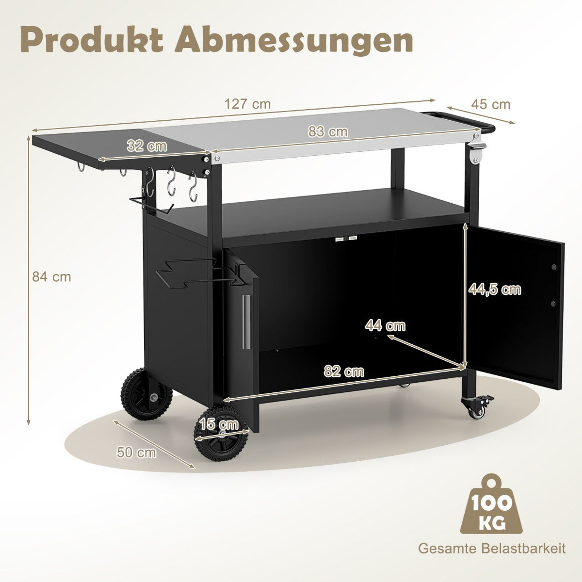 Grillpaviljong – med Grillvagn Grilltakhöljning Väderbeständig Grillbord Utomhus – Svart
