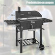 Kolgrill – med lock och fällbara sidobord krokar termometer flasköppnare – 2 8 – Svart