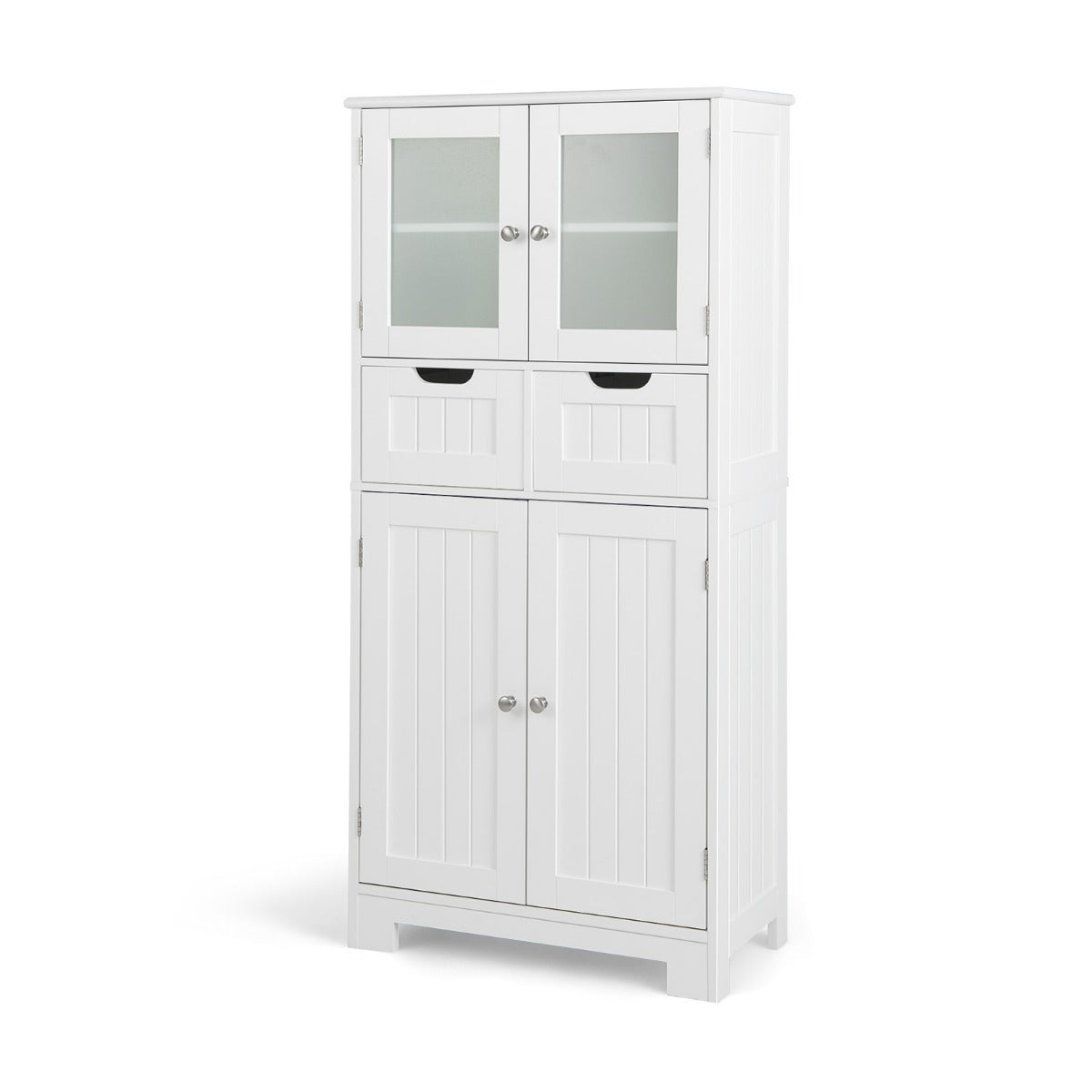 Förvaringsskåp – Fristående badrumsskåp med glasdörrar – 2 60 x 30 x 128 cm – Vit