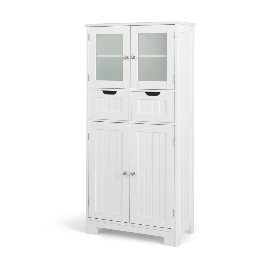 Förvaringsskåp – Fristående badrumsskåp med glasdörrar – 2 60 x 30 x 128 cm – Vit
