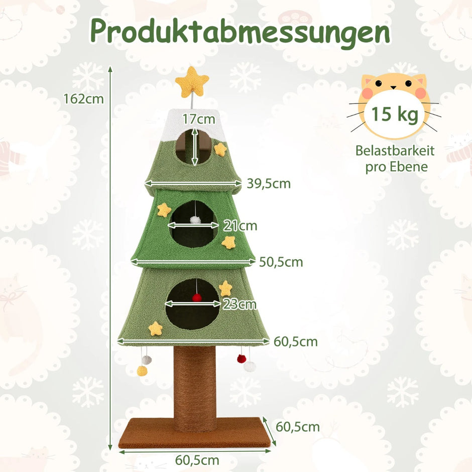 Stor – julklappskratzbaum för inomhuskatter Söt kattklätterträd – 162 cm – Grön