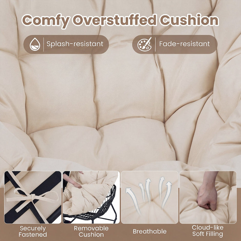 Gungstol – med pall, gungfåtölj av PE rotting och metallram, ergonomisk relaxfåtölj – Beige
