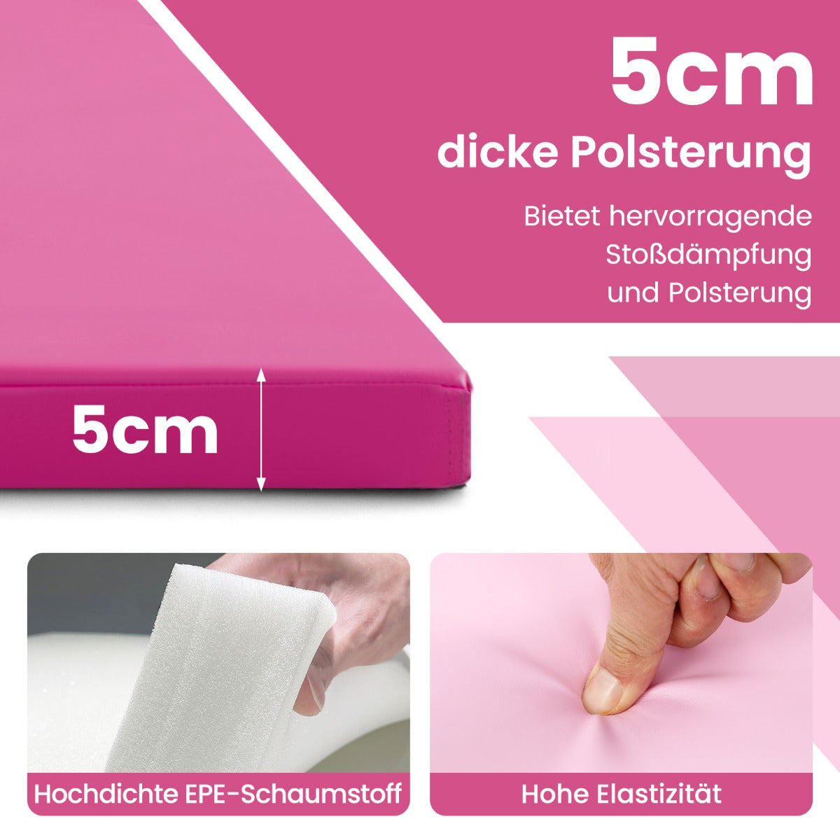 Mjuk – golvmatta av konstläder med klätterfäste och bärhandtag – 300 x 117 x 5 cm – Rosa