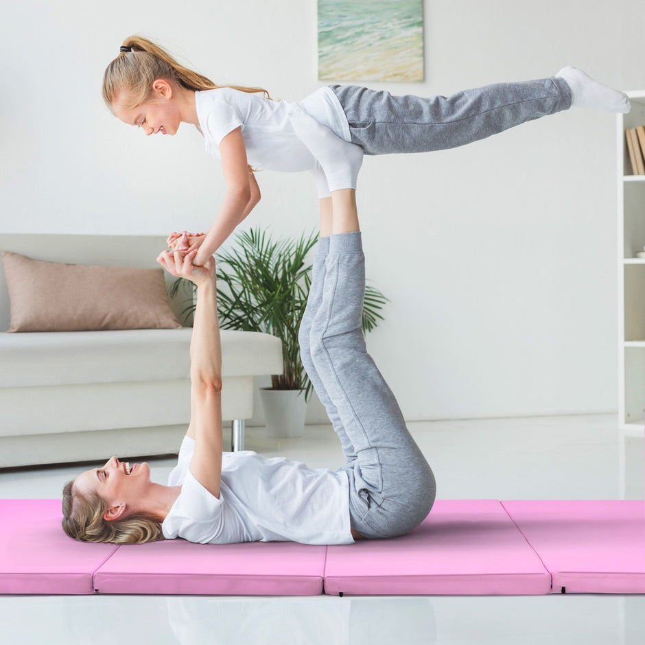 Vikbar – mjuk golvmatta med kardborrefäste och bärhandtag – 2 240 x 120 x 5 cm – Rosa
