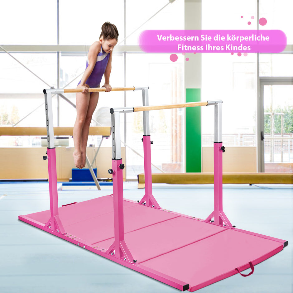 Gymnastikstänger – horisontell stång med justerbar bredd – 250 x 132 x 140 cm – Rosa