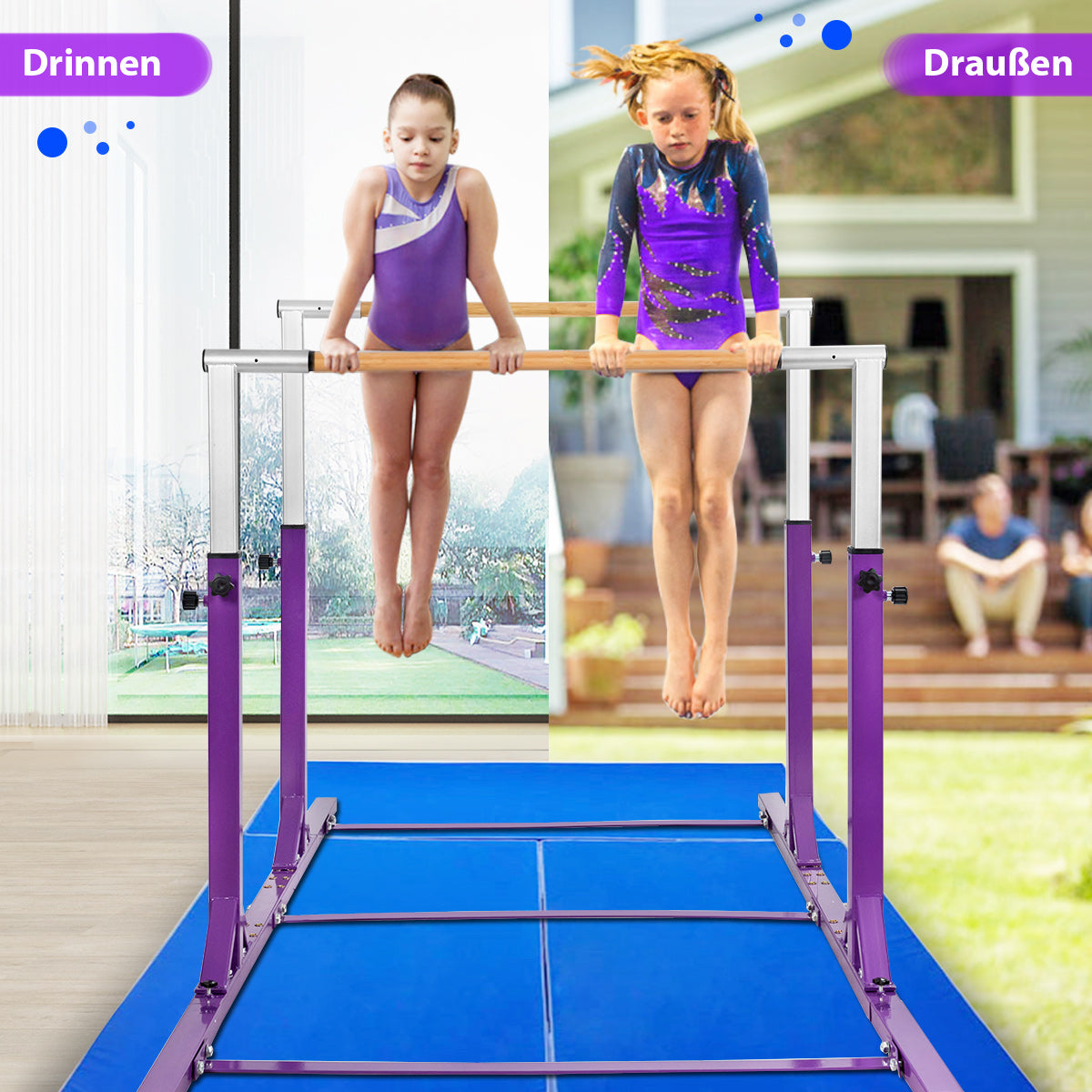 Gymnastikstänger – horisontell stång med justerbar bredd – 250 x 132 x 140 cm – Violett