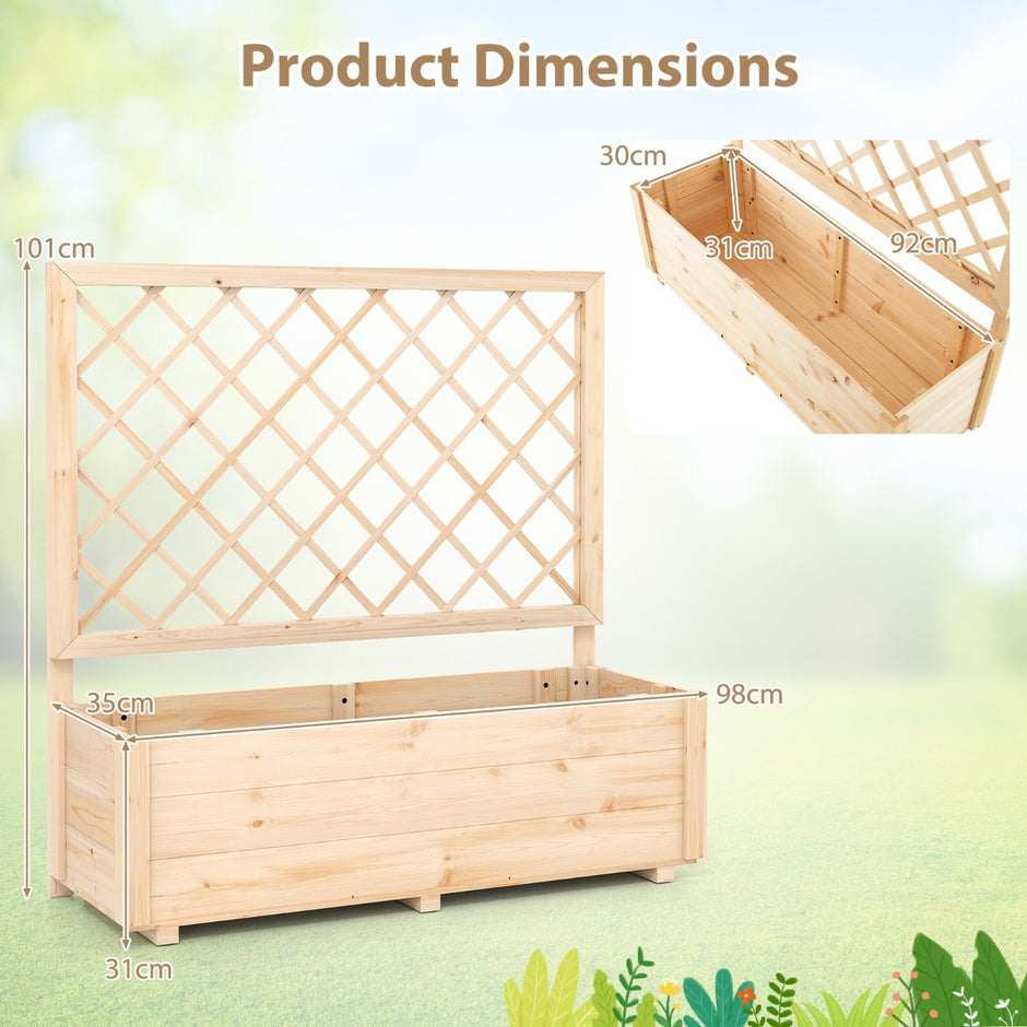 Blomlåda – med spaljé, högbädd och dräneringshål, – 98 x 35 x 101 cm – Natur