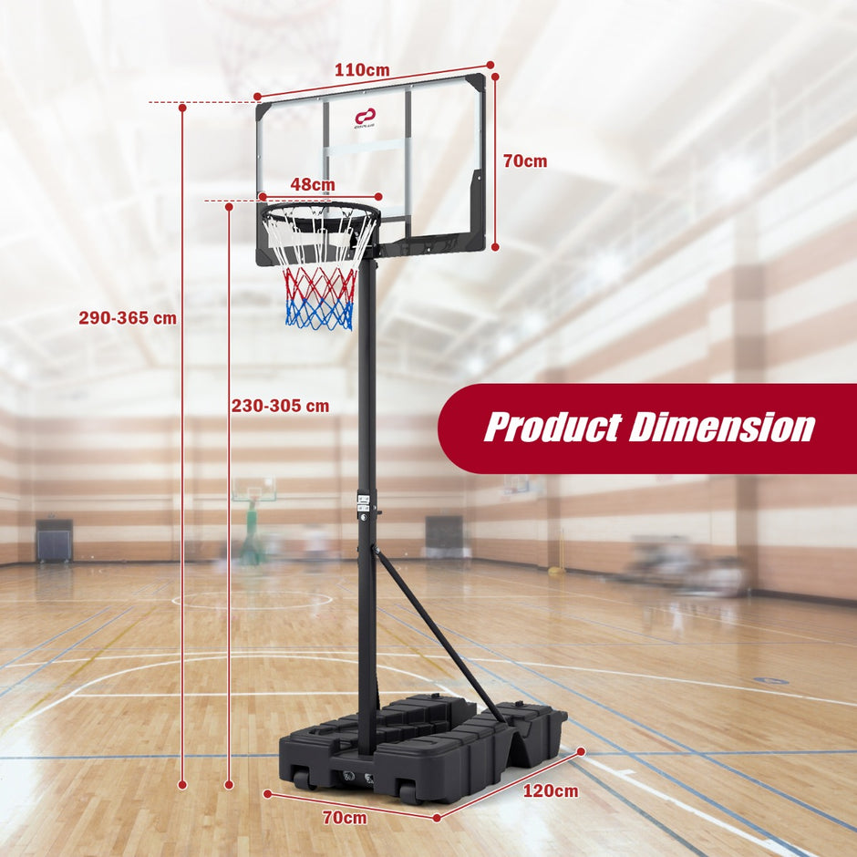 Höhenverstellbarer – Basketballkorb mit Ständer und Rädern, mobiles Korbsystem Ballaufbewahrung – 2 – Svart