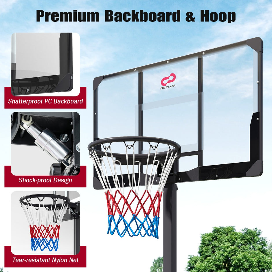 Höhenverstellbarer – Basketballkorb mit Ständer und Rädern, mobiles Korbsystem Ballaufbewahrung – 2 – Svart