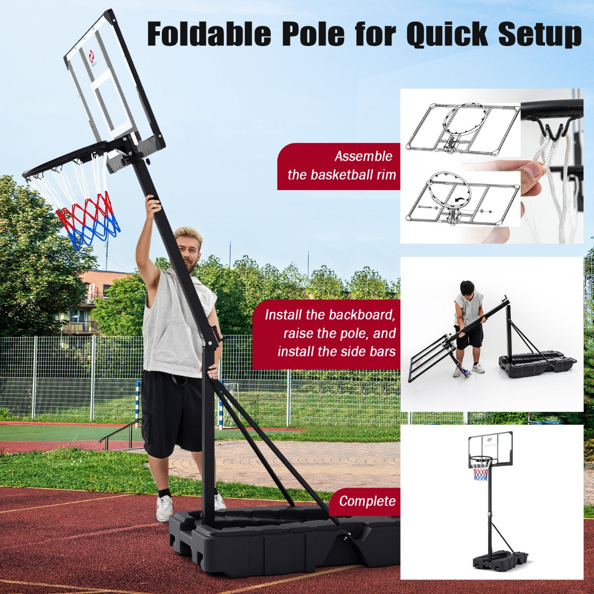 Höhenverstellbarer – Basketballkorb mit Ständer und Rädern, mobiles Korbsystem Ballaufbewahrung – 2 – Svart