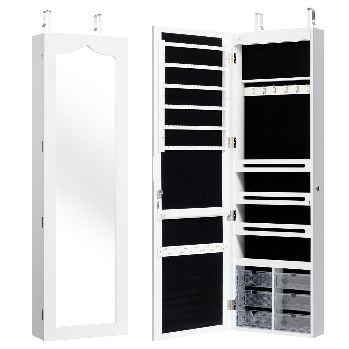 Smyckesskåp – Hängande Sipegelskåp med LED belysning – 36,5 x 11,5 x 120 cm – Vit