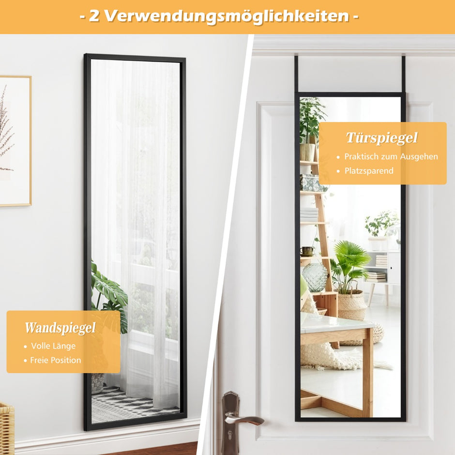 Väggspegel – Dörrspegel Hellängdsspegel med höjdjusterbara hängkrokar – Svart