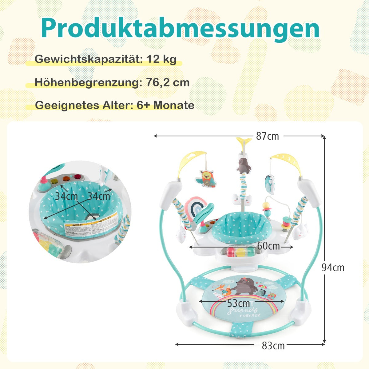 Baby – Sky Jumperoo med justerbar höjd och leksaker speldosa Walker Blue – Blå
