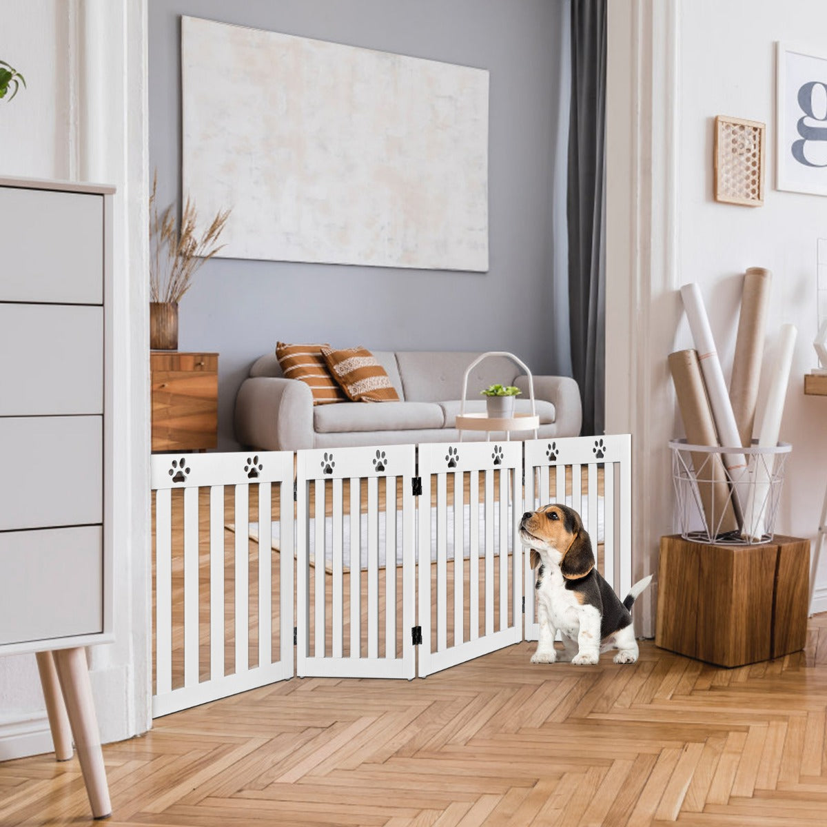 Avspärrning – Hund Säkerhetsgrind Trä Fällbar Trappport Hög – 60 cm – Vit