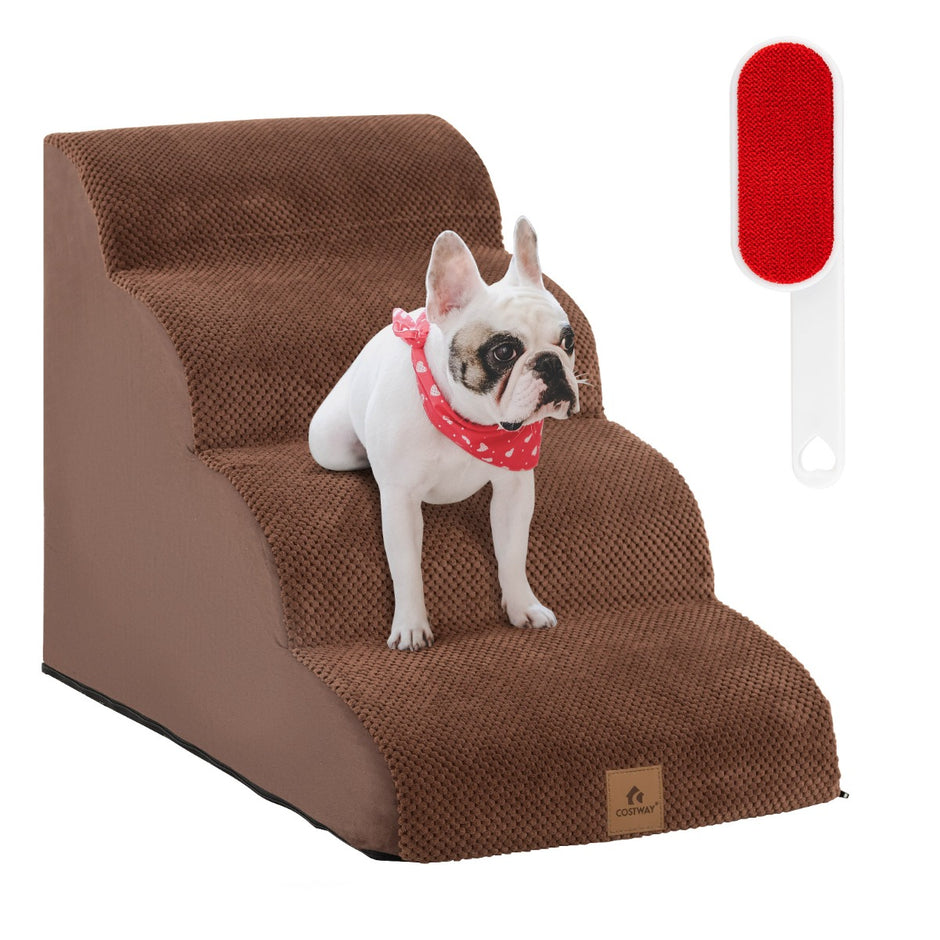 Hundtrappa – Halkfri nivå hundramp gjord av skum – 4 72 x 41 x 51 cm – Brun