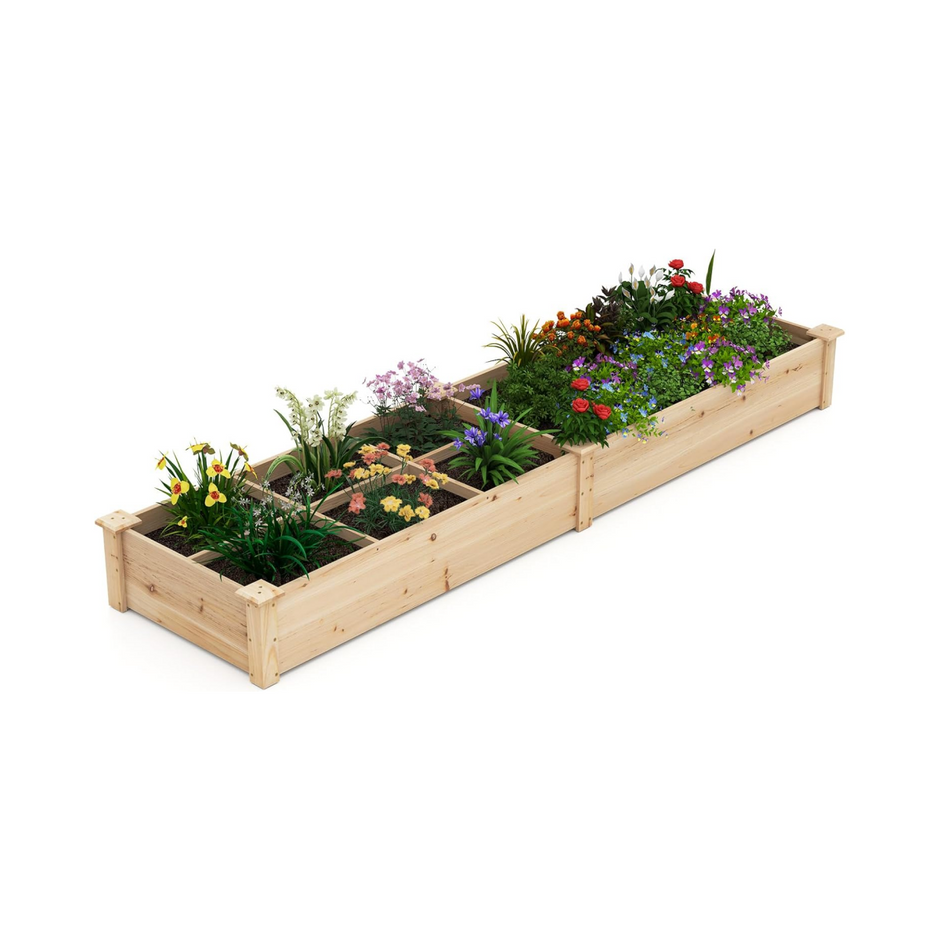 Upphöjd – säng med växtlådor och avdelare Naturlig – 2 228 x 62 x 25 cm – Natur