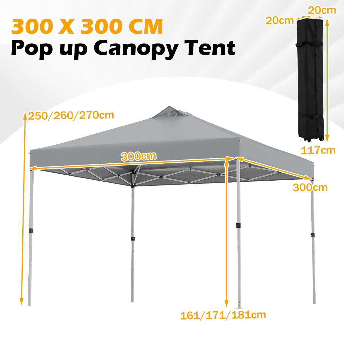 Pop – up paviljong med sandsäckar och markpinnar rep Fällbar – 4 3 x 3 m – Grå